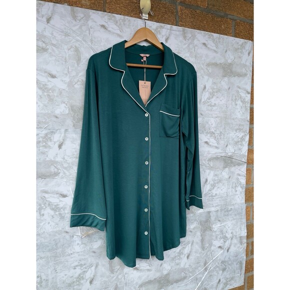 Eberjey Gisele Sleep Shirt in Evergreen Ivory Pajamas size medium - Picture 4 of 11